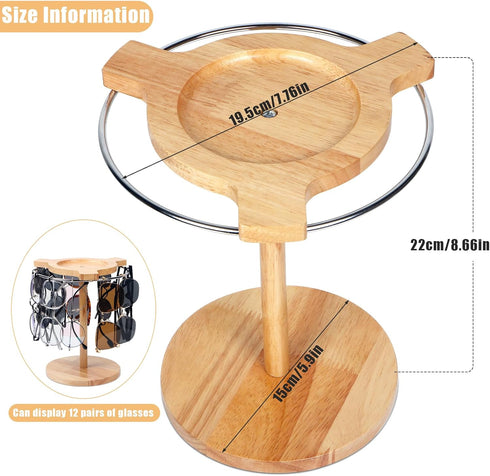 Sunglasses Organizer Glasses Holder Stand with 360 Rotating Display Eyeglasses Rack Wood Base for up to 12 Pairs of Eyewear for Table Dresser Desk...