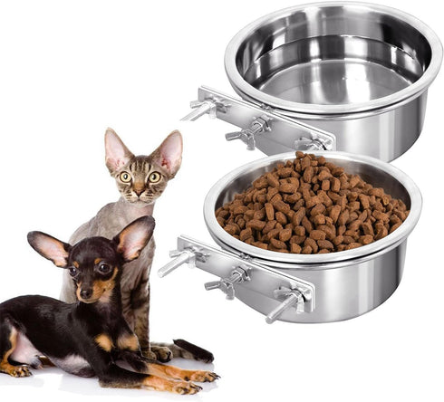 Dog Crate Water Bowl, Stainless Steel Dog Bowls, Durable Anti-Spill Pet Metal Bowl for Cage Kennel Crate, Hanging Water Food Bowls with Clamp Hold...