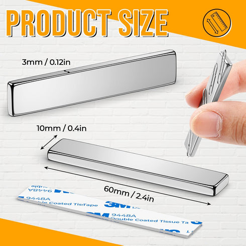 FINDMAG 12Pack Rare Earth Neodymium Magnets, Strong Magnets Heavy Duty Bar Magnets with Double-Sided Adhesive, Powerful Bar Magnets for Fridge, Ga...