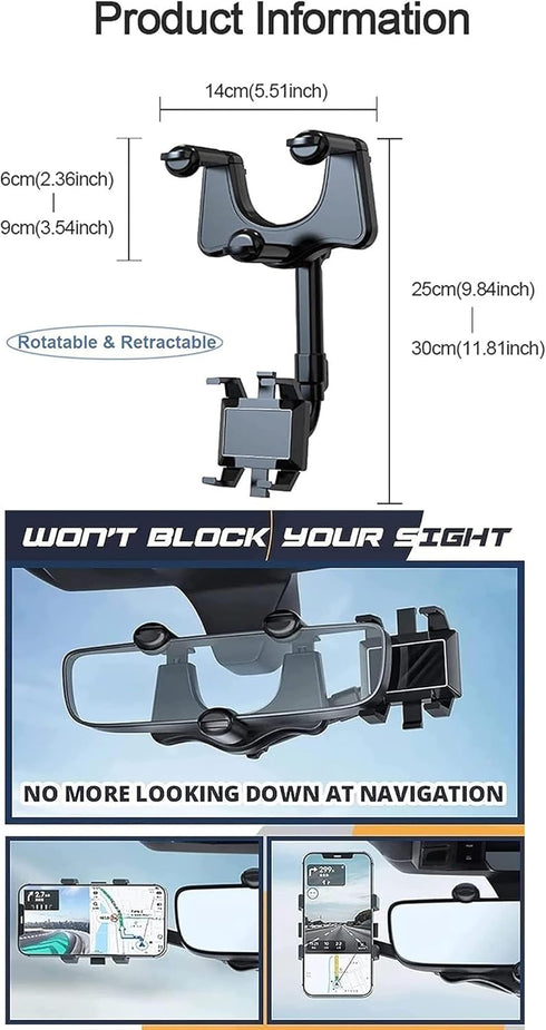 2022 Rotatable and Retractable Car Phone Holder - Rear View Mirror Phone Holder, Car Phone Holder Mount 360-degree Rotation Adjustment, Easy to In...