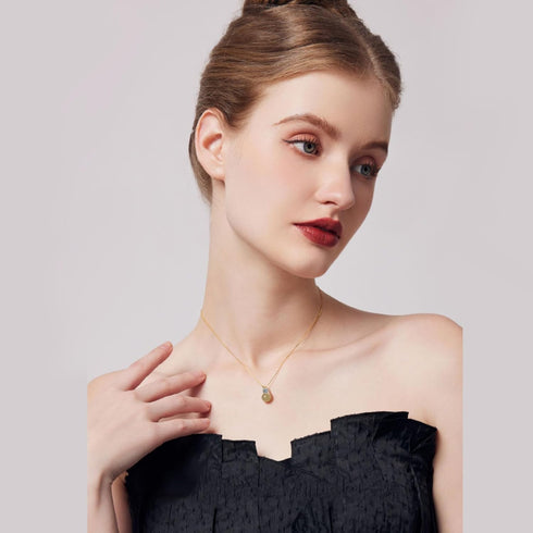 Jade Bead with Diamond Pendant Good Fortune Natural Jade Ball Necklace Gold Plated 925 Sterling Silver Necklace mothers day gifts for Women...