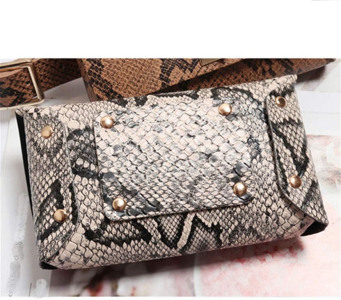 Small Faux Leather Elegant Snakeskin Waist Fanny Belt Pack Bag Phone Purse for Women Girls Travel...
