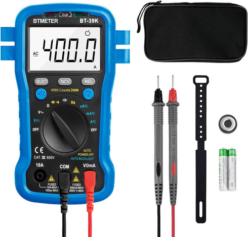 BTMETER BT-39K Multimeter with Case, 4000 Count Volt Ohm Amp Meter Autoranging DMM for AC/DC Current, Voltage, Resistance Frequency Tester, with N...