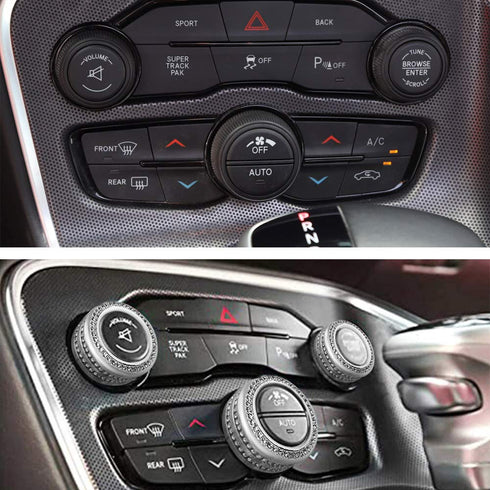Keptrim Bling Crystal Rhinestone AC Air Conditioner Switch Volume Tune Knob Button Ring for Dodge Challenger Charger Ram Chrysler 200 300 300s, fo...