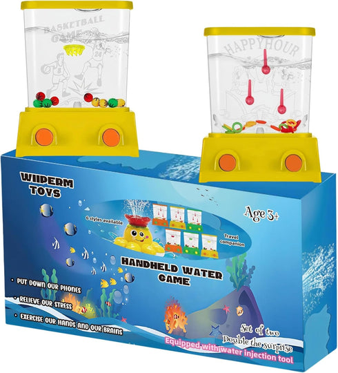 Boys Girls Children's Handheld Water Toy Games Mini Console Pocket Toy for Kids Water Ring Car Travel Toy Games (Wiiperm0001, Yellow basketball an...