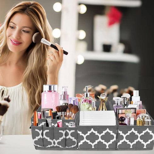 homyfort Small Makeup Storage Organizer Bins,Fabric Dresser Top Organizers and Storage for Vanity Bathroom Countertop,Skincare Organization,Cosmet...