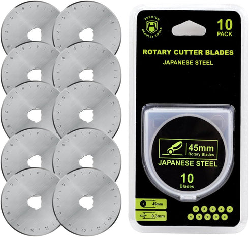 HEADLEY TOOLS 45mm Rotary Cutter Blades 10 Pack Fits Olfa, Fiskars, Replacement Rotary Blade for Arts Crafts Quilting Scrapbooking Sewing, Sharp a...