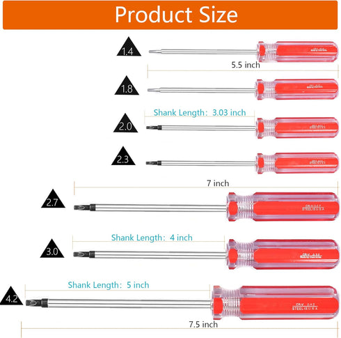 Triangle Screwdrivers Set 7 Sizes 1.4mm 1.8mm 2.0mm 2.3mm 2.7mm 3.0mm 4.2mm, SKZIRI 7in1 Triangle Screwdriver Tool Kit for Fixing Electronic Toys ...