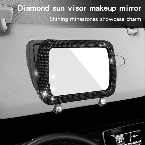 Car Sun Visor Mirror, Bling Reinestone Crystal Visor Makeup Vanity Cosmetic Mirror Clip for Women Girls, Automotive Mirror Light Sun Shading Unive...