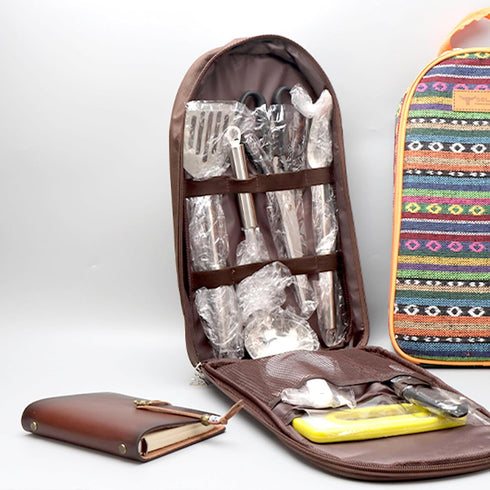 NatSumeBasics Camping Travel Cooking Utensils Organizer Travel Bag Portable Pouch for BBQ Camp Cookware Kitchen Kit (Only 1pc Brown Bag)...