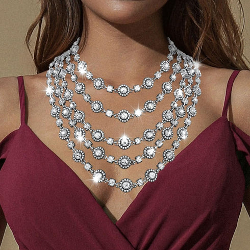 Jeairts 1920s Layered Rhinestone Collar Necklace Silver Sparkly Crystal Bride Wedding Necklaces Jewelry for Women...
