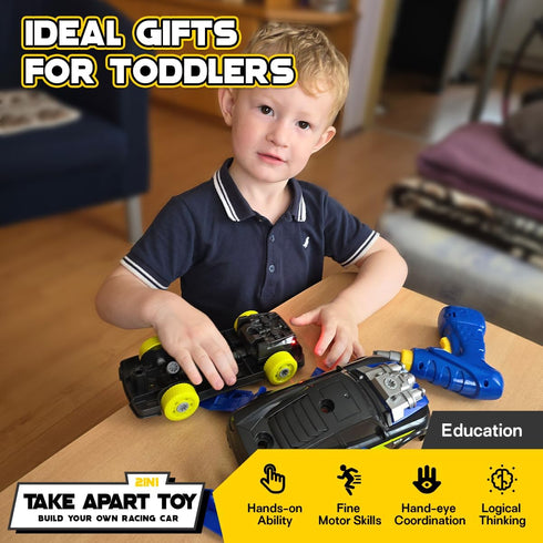 GILOBABY 26 Pieces Take Apart Toys for Boys, Racing Car with Electric Drill, Sounds & Lights, Building Stem Toys for Kids, Gifts for 3 4 5 Year Ol...