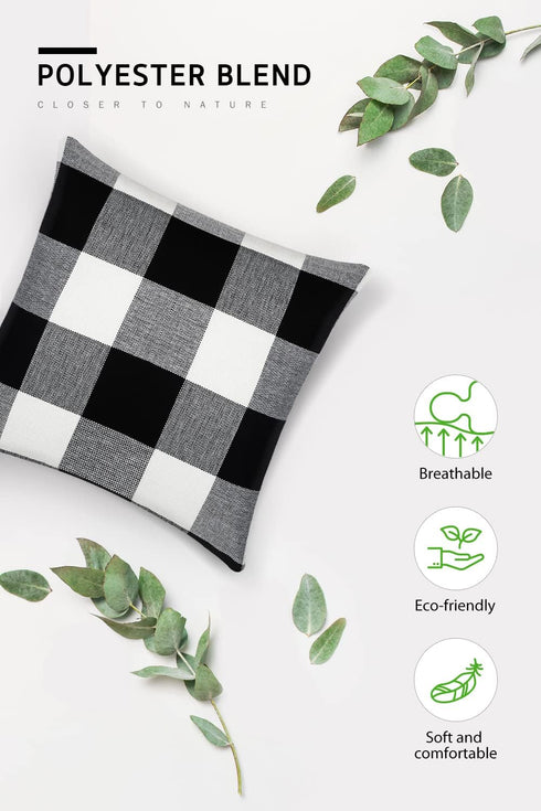 Syntus Set of 2 Buffalo Check Throw Pillow Covers Farmhouse Outdoor Plaid Square Pillow Cushion Case Black and White Polyester Linen for Christmas...