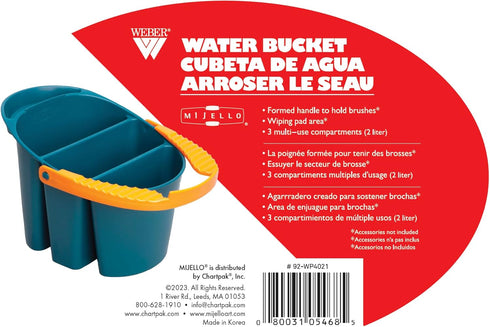 Mijello Art Organizer Water Bucket with Wiping Pad, 3 Compartments, 2 Liters, Blue with Orange Handle (92-WP4021)...
