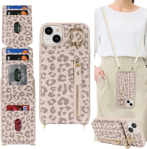 iPhone 13 Case with Card Holder for Women, iPhone 13 Phone Case Wallet with Strap Credit Card Slots Crossbody with Kickstand Zipper Case for iPhon...