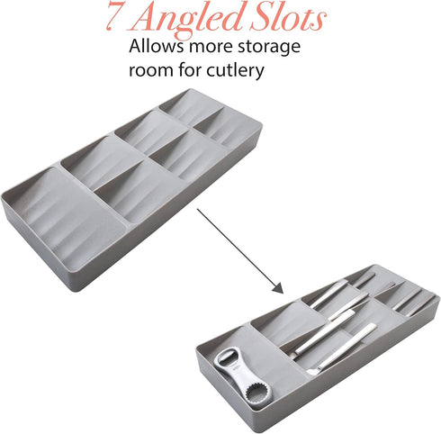 Kitchen Details 7 Slot Cutlery Drawer Organizer | Utensil Tray | Silverware Holder | Knife Spoon Fork | Flatware Storage & Organization | Grey...