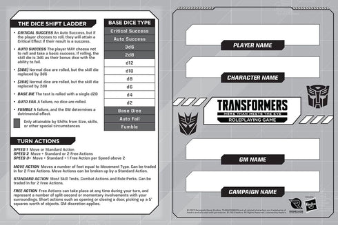 Renegade Game Studios Transformers Roleplaying Game Expanded Character Sheet Journal...