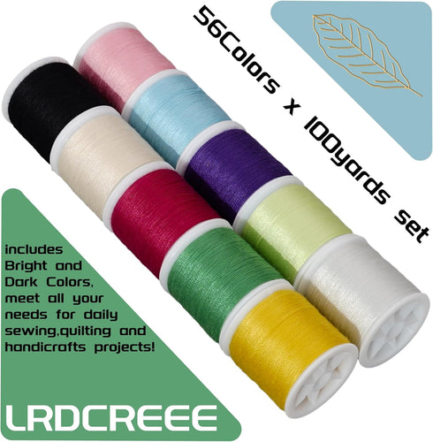 56 Spools Sewing Thread Kit for Hand Sewing and Machine Sewing Use, Colorful Polyester Thread Set 100 Yards Per Spool, 5600 Yards Total...