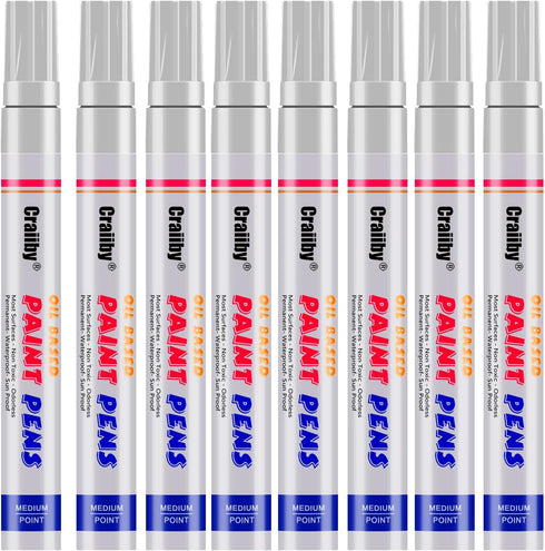 White Paint Markers, 8 Pack Oil-Based Waterproof Quick Dry and Permanent Paint Pen Set for Rocks Painting, Wood, Plastic, Canvas, Glass, Mugs, Met...