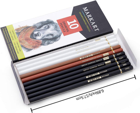 MARKART Charcoal Pencils for Drawing, 10 Pack Black & White Charcoal Pencils for Sketching, Shading, Blending, Artist Pencil for Beginners & Artis...