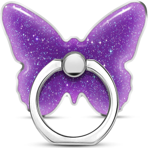 Bling Glitter Phone Grip, Butterfly Cell Phone Ring Holder Stand Purple for Women Girls, Compatible with Smartphone, Tablet, E-Reader, Etc (Butter...