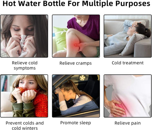 Hot Water Bottle Rubber with Soft Cover (2 Liter) Hot Water Bag for Cramps, Pain Relief, Removable Hot Cold Pack Hot Water Bed Warmer...
