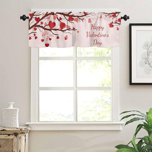 Valentines Day Valance Rod Pocket Valance Happy Valentine's Day Window Curtains Window Treatments 1 Panel Love Heart Tree Branch Short Curtains fo...