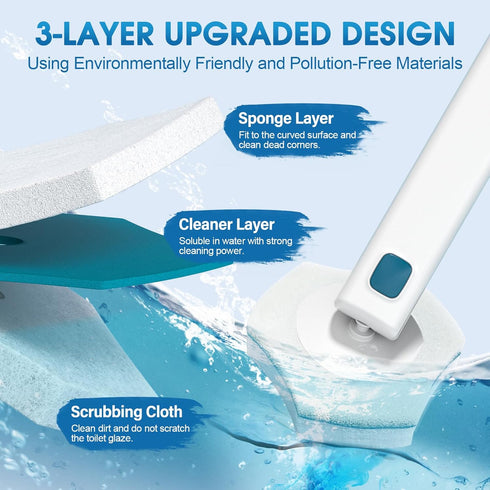 Disposable Toilet Brush Handle with 32 Count Toilet Refills, Disposable Toilet Bowl Brush & Upgraded Toilet Bowl Refill Pads for Bathroom and Toil...