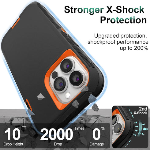 for iPhone 13 Pro Max 6.7" Case with Belt Clip Holster, with 2 Screen Protector, Military Grade Full Body Protection Shockproof Phone Case (BlackO...
