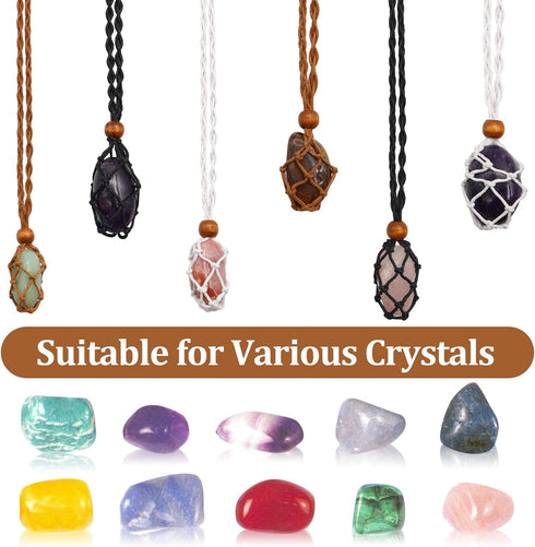 ZYNERY 9 Pcs Crystal Necklace Holder, Adjustable Crystal Holder in S M L, Woven Cage Crystal Holder Necklaces for Jewelry Making DIY Crafts Access...
