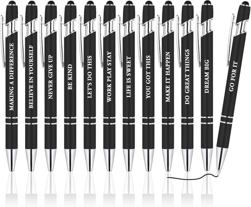 AUAUY 12 PCS Snarky Office Pens, Ballpoint Pens Set with 12 Replacement Refills, 2 in 1 Stylus Pen Stylish Pen, Office Metal Inspirational Pen, Fu...