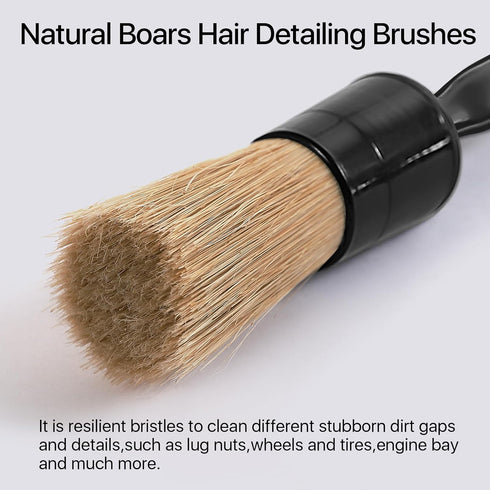 Car Detailing Brush Set, 4 PCS Soft Boars Hair Auto Interior Cleaning Detail Brushes, Perfect for Safely Cleaning Emblem Air Vent, Leather Seats, ...