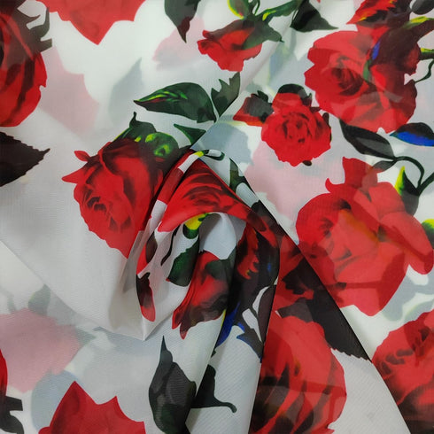 Beautiful Imitate Silk 100% Polyester Chiffon Fabric 1pcs Wide 59 Inch x 2Yard Length,Red Rose Flower Digital Printing Fabric Patchwork Sewing Mat...