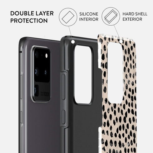 BURGA Phone Case Compatible with Samsung Galaxy S20 Ultra - Hybrid 2-Layer Hard Shell + Silicone Protective Case -Black Polka Dots Pattern Nude Al...