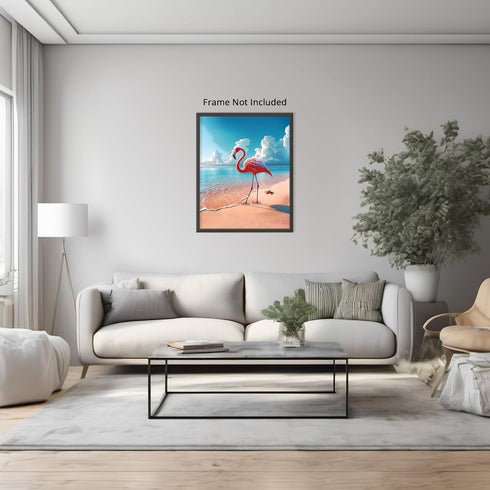 Posterizer 1 pcs-Flamingo on Beach With Starfish-Landscape & Nature Art-Art for Animal Lovers- Decor for Beach House- unframed wall art...