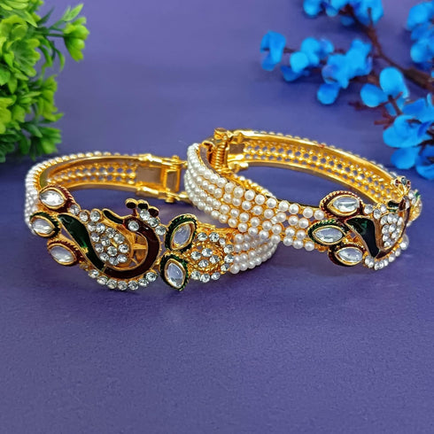 Efulgenz Indian Bangles for Women Women's Bangle Bracelets Fashion Jewelry Indian Bollywood Faux Pearl Kundan Rhinestone Peacock Hinge Open able C...