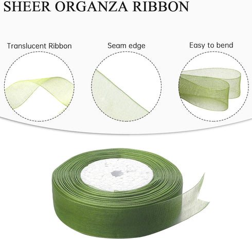 3/4 inch Sage Green Sheer Organza Ribbon 50 Yards Chiffon Ribbon for gift wrapping Father's Day Wedding Flower Bouquet Crafts...