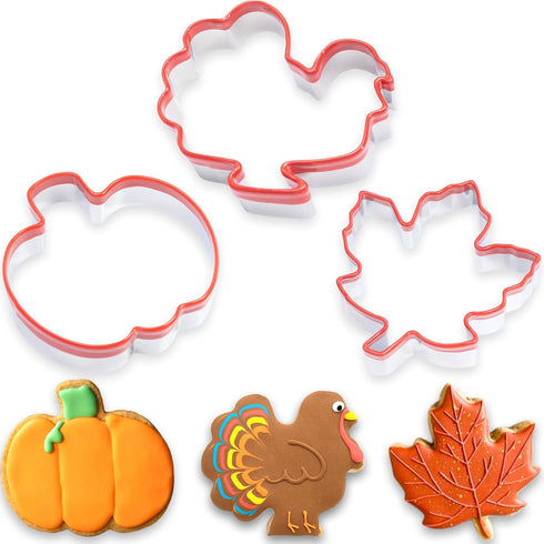 3 Pcs Thanksgiving Maple Leaf & Pumpkin 4.5'', 4'', 3.6'' Fall Cookie Cutters...