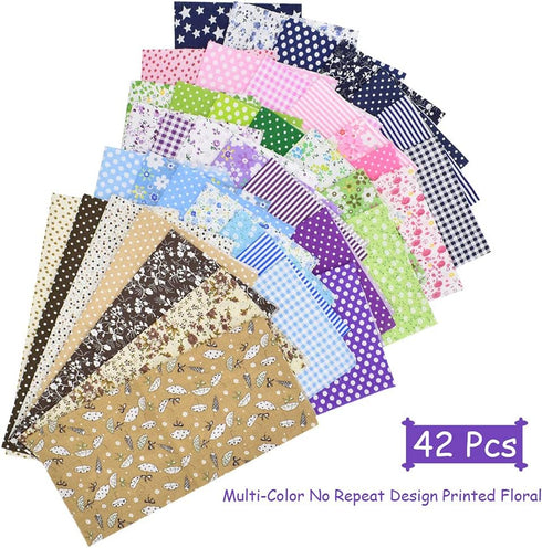 42Pcs 10"x10" Quilting Cotton Fabric Squares Sheets Pre-Cut Multi-Color No Repeat Design Printed Floral Craft Fabric for DIY Sewing Scrapbooking Q...