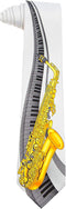 Mens Alto Saxophone Sax with Piano Keyboard Keys Necktie | White | Neck Tie...