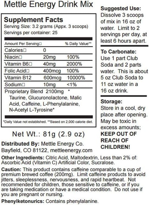 Energy Drink Powder - 25 Servings | Sugar Free | 200mg Caffeine - Mettle Energy Drink Mix (Mixed Berry Blue)...