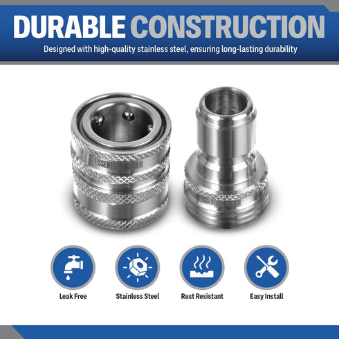 ESSENTIAL WASHER Garden Hose Quick Connect Hose Fittings - 3/4 Inch Stainless Steel Water Hose Quick Connect Set - Garden Hose Connector Set, Pres...