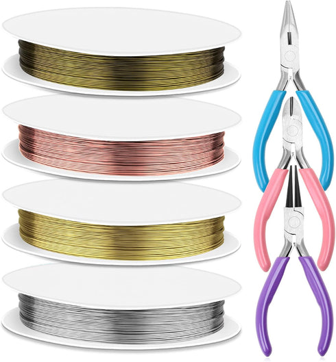 Anezus 7 Pcs Jewelry Pliers and Jewelry Beading Wire Tools Set includes Needle Nose Pliers, Round Nose Pliers, Wire Cutters and Craft Wire for Jew...
