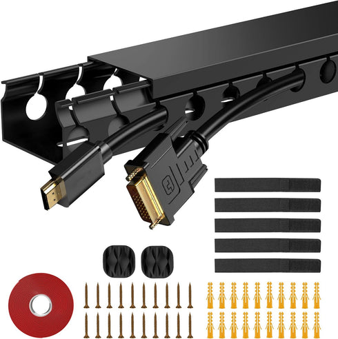 Updated Cable Raceway Kit - 31 (2X15.4) Inch Open Slot Wire Covers for Cords, Under Desk Cable Management System to Hide under Desk/Tv/Computer/Ne...