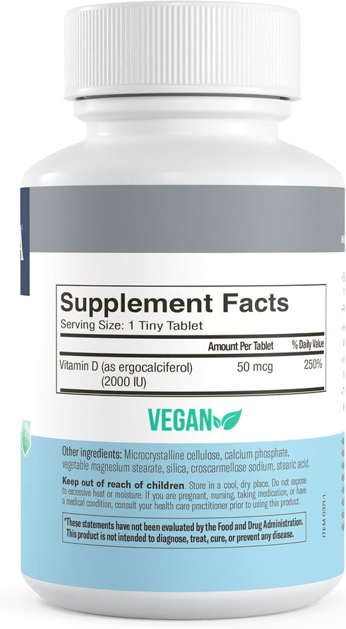 FREEDA Vitamin D2 2000 IU – Vegan Vitamin D for Bone Strength & Immune Support – Vegan Ergocalciferol D2 Supplement – 100 Tiny Tablets...
