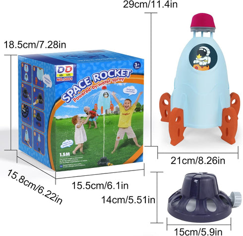 Outdoor Water Sprinkler for Kids & Toddlers - Rocket Design Water Powered Liftoff 9-16ft & Spin, Outside Kids Sprinkler for Yard Pool Garden - Sum...