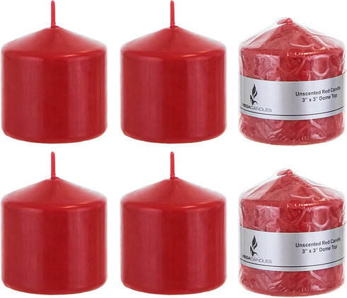 Mega Candles 6 pcs Unscented Dome Top Red Pillar Candles, Pressed Premium Wax Candle 3 Inch x 3 Inch, Home Décor, Weddings, Parties, Celebrations,...