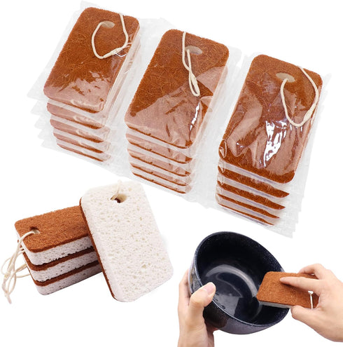 Natural Sponge, Sponges Individually Wrapped, Non Scratch Kitchen Cleaning Sponge Scouring Pad Cellulose Coconut Scrubbing Sponge for Washing Dish...