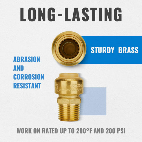 SUNGATOR Straight Connector Plumbing Fitting, Male Adapter 1/2 Inch by 1/2 Inch Push Fit PEX Fittings with Disconnect Clip, Push-to-Connect Copper...