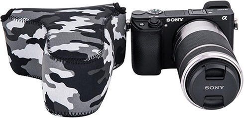 JJC Camouflage Ultra Light Neoprene Camera Case, Compatible with Sony a6600 a6500 a6400 a6300 a6100 a6000 a5100 w/55-210mm Lens, Fuji X-T30 X-T20 ...